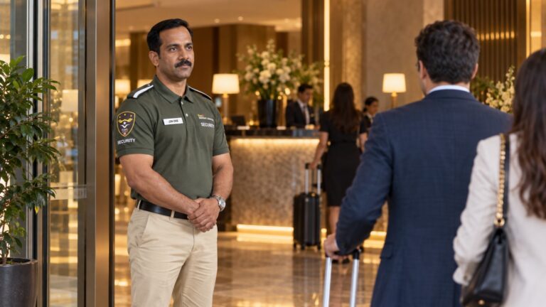 EyeQ security officer in a hotel lobby