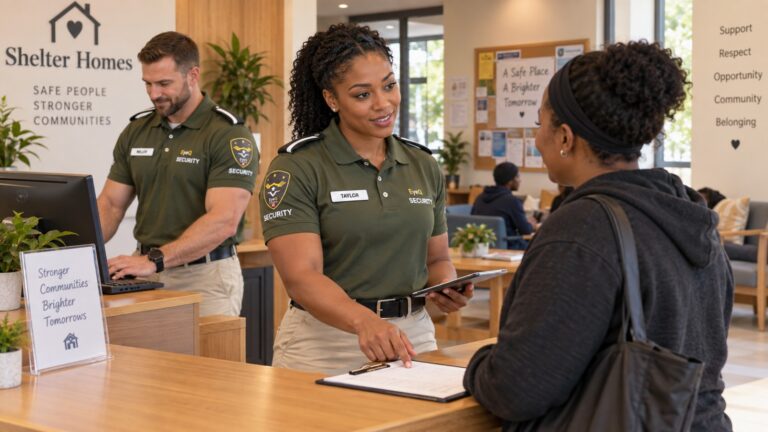 EyeQ security officers at the front desk of a shelter
